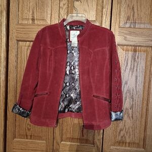 OSO Casual Women's Red Suede Jacket with Snake Print Lining